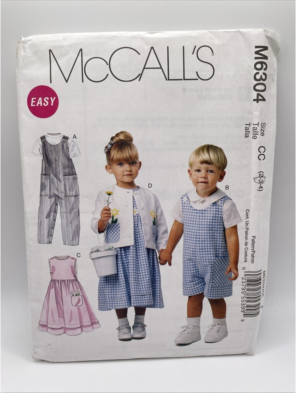 McCall's M6304 Toddler Jumpsuit Romper Dress Jacket Pattern Sz CC 2-4 Uncut